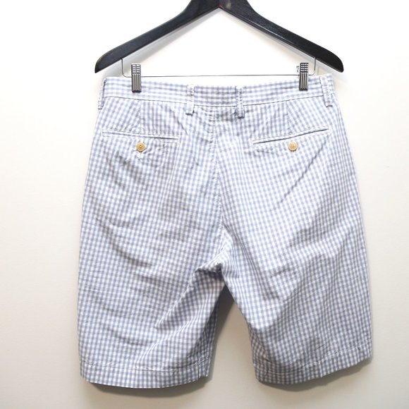 J.CREW Factory Gingham Plaid Blue White Men's Cotton Shorts Size 32 - Picture 7 of 8